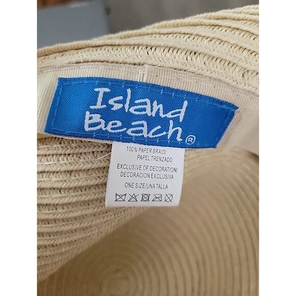 Island Beach Wide Brim Womens Textured Natural Paper Braid Sun Hat O/S Packable - Picture 3 of 3